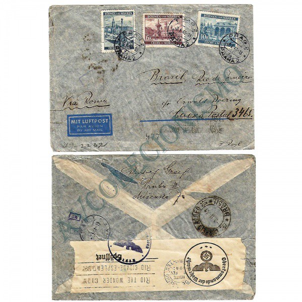 AV9507 - Envelope circulado - PRAGHA-BRASIL - Censurado Nazista - 1941 - Carimbo Rio The Wonder Cit