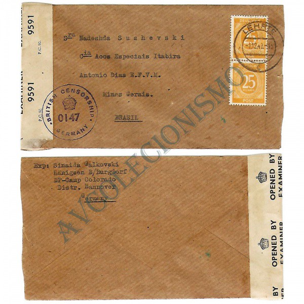 AV9508 - Envelope circulado - ALEMANHA-BRASIL - Censurado - 1947