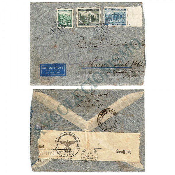 AV9512 - Envelope circulado - PRAGHA-BRASIL - Censurado nazista - 1941 - Rio Cidade Maravilhosa