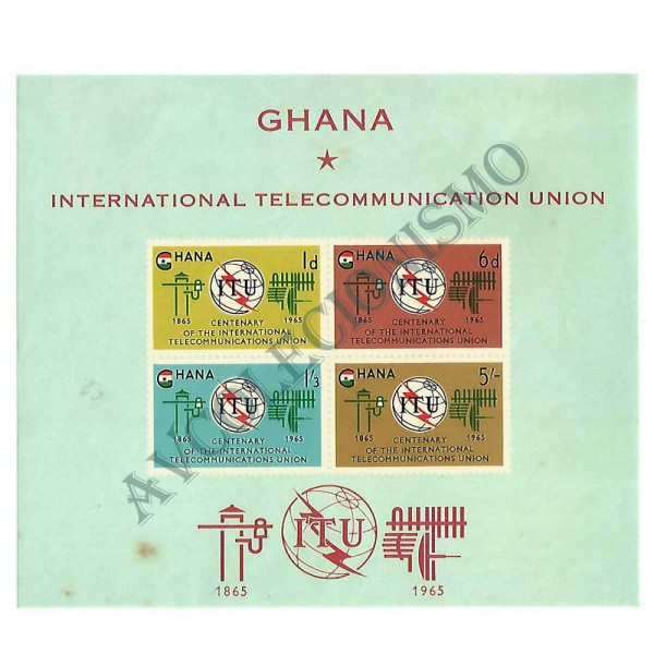 AV9528 - Bloco de selos Ghana - Centenário da União Internacional da Comunicação - 1965 - Muito bom
