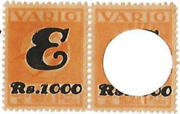 AV9718 - VARIG - V044 - 1000/1050 Reis - Peça anulada por erro de sobrecarga - RARO