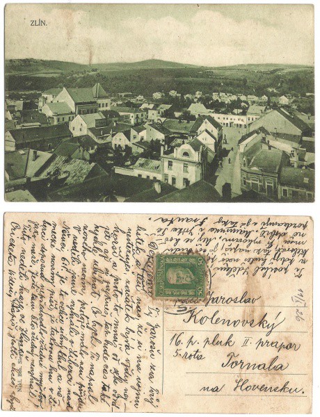 Cartão Postal:  Zíln . Circulado  1926, preserva selo da Cekoslovenká e carimbo. MBC.