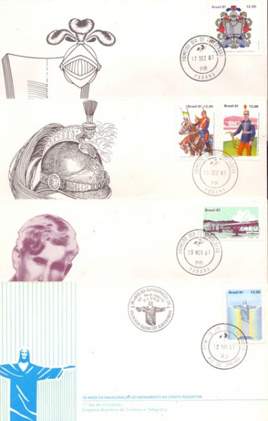 4 envelopes com selos e carimbo de 1º dia de circulação de 1981 - 5o anos da inauguração do Monument