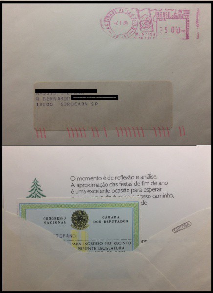 BRASIL - ENVELOPE COM FRANQUIA MECÂNICA E CONVITE DO CONGRESSO NACIONAL - ENVELOPE EM EXCELENTE ESTA