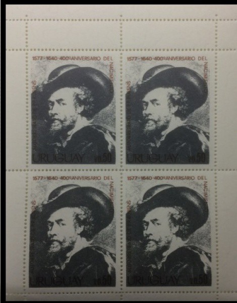 URUGUAY - BLOCO COM QUADRA  GRANDE COM 4 SELOS COM O TEMA ARTE DE RUBENS -  SELOS EM ESTADO MINT DE