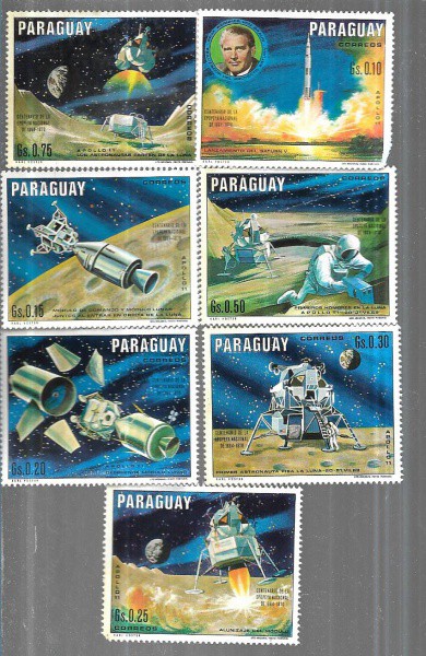 Série de selos temáticos astronáutica Paraguai Correios NASA Centenário de la Epopeya Nacional de 18