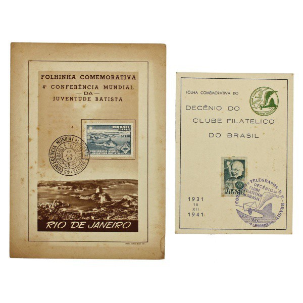 Filatelia: 02 folhas comemorativas do "Decênio do Clube Filatélico do Brasil 1931- 1941" e &