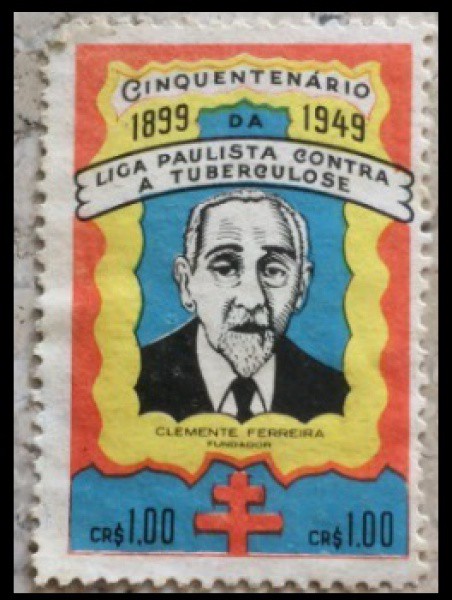 VINHETA - DA LIGA PAULISTA CAMPANHA CONTRA TUBERCULOSE  ANO 1949 MOLDURA LARANJA - ESCASSO E BELISSI