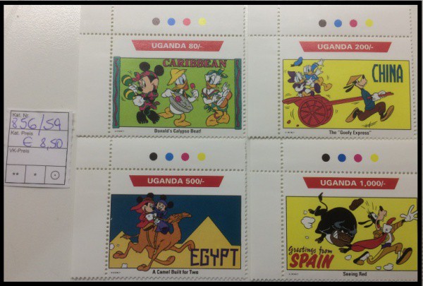 DISNEY - SÉRIE DE SELOS DE UGANDA  COM MICKEY E SUA TURMA NO TURISMO  - SELOS EM ESTADO MINT DE CONS