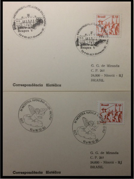 CARIMBOS COMEMORATIVOS - PAR DE CORRESPONDENCIAS COM SELOS REGULARES E CARIMBOS ESPECIAIS COMEMORATI