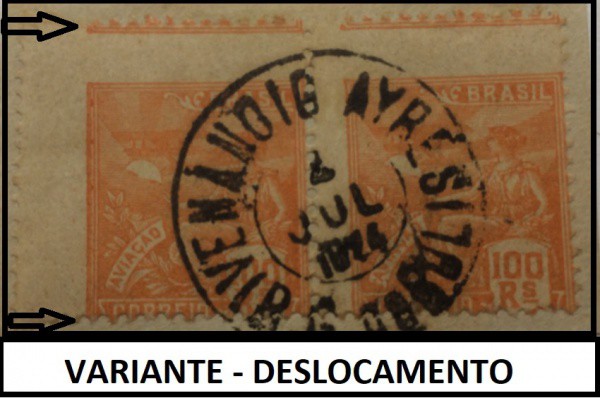 BRASIL - PAR DE SELOS COM VARIANTE "GRANDE DESLOCAMENTO DE PICOTE "  COM UM BELISSIMO CARIMB