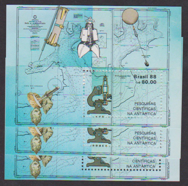 Brasil 1988 - 3 blocos filatélicos da Antártica em perfeito estado de conservação, sem carimbo com g