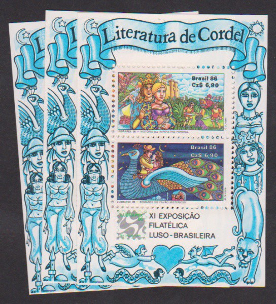 Brasil 1986 -Literatura de Cordel. 3 blocos sem carimbo com goma em perfeito estado de conservação!