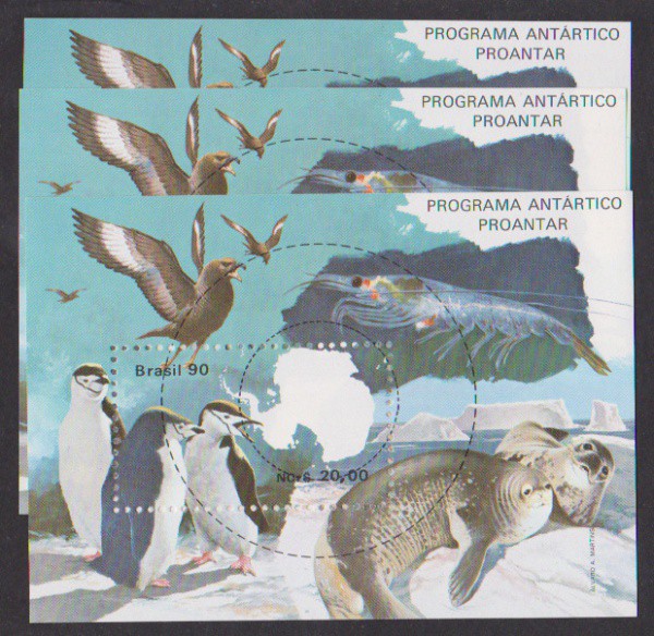 Brasil 1990 -Proantar. 3 blocos sem carimbo com goma em perfeito estado de conservação!