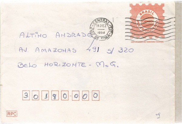 ENVELOPE ANTIGO - PRÉ FRANQUEADO  C/ CARTÃO DE NATAL - ANO 1994