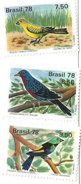 BRASIL, SERIE 1036 A 1038, FAUNA PASSAROS BRASILEIROS