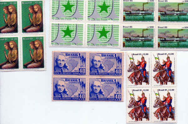 05 quadras de selos do brasil variadas