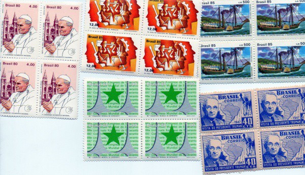 05 quadras de selos do brasil variadas