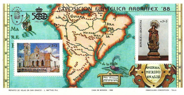 ARGENTINA - BLOCO EXPOSIÇÃO FILATELICA ARBRAFEX 1988