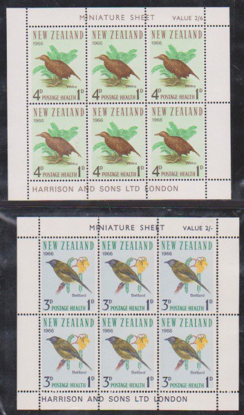 Nova Zelândia 1969 - Série completa de 2 mini folhas sem carimbo alusivas ao tema aves! Valor de cat