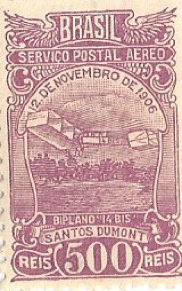 BRASIL- Selo Santos Dumont 14bis A20 500r RHM70r