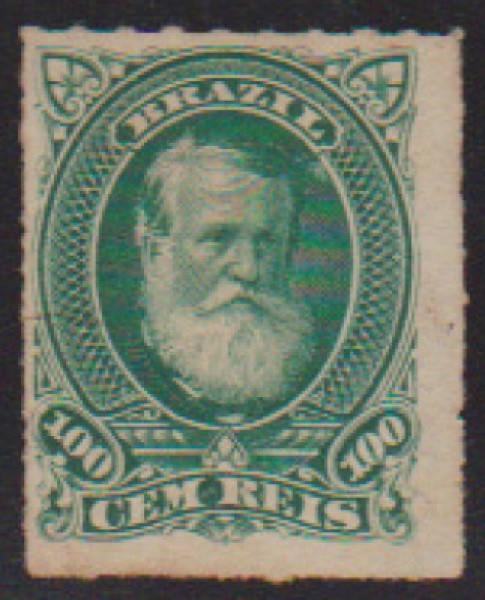 Brasil 1877 - Selo 100rs. Barba Branca, sem carimbo perfeito e com cores nítidas. Valor de catálogo