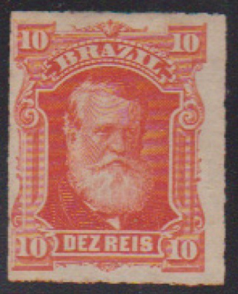 Brasil 1877 - Selo 10rs. Barba Branca, sem carimbo perfeito e com cores nítidas. Valor de catálogo e