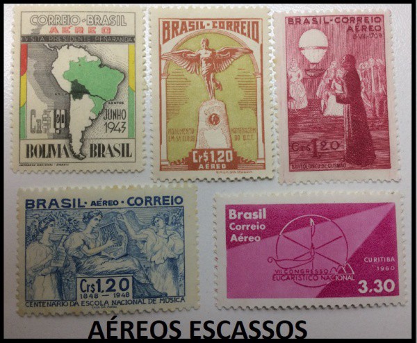 LOTE COM 5 SELOS AÉREOS ESCASSOS DO BRASIL - SELOS EM EXCELENTE ESTADO DE CONSERVAÇÃO !