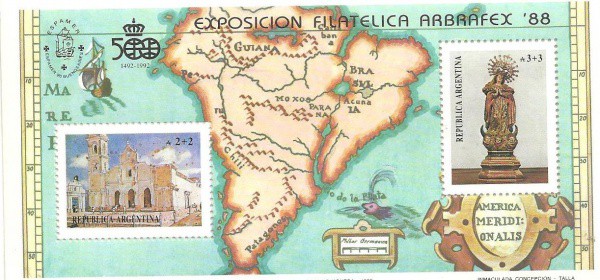 BLOCO DE SELO  ARGRNTINA -ESPOSIÇÃO FILATÉLICA ARBRAFEX 88