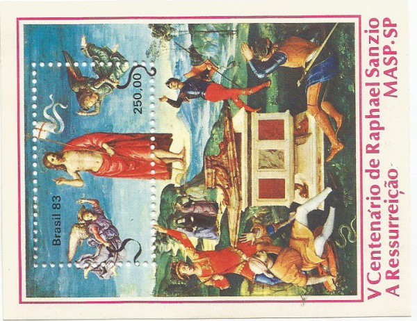 BRASIL, BLOCO BRASIL, ANO 1983, 5 CENT DE RAPHAEL SANZIO A RESSURREIÇAO