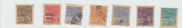 SELOS BRASIL 300 COM CARIMBO 200 REIS 300,400,500,600,700,1000