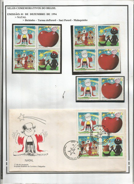 BRASIL - ENVELOPE 1º DIA + QUADRAS  - NATAL 1994