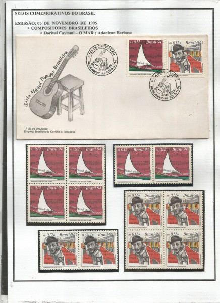 BRASIL - ENVELOPE 1 º DIA + QUADRAS - COMPOSITORES  BRASILEIROS - DORIVAL CAYME E ADONIRAM BARBOSA