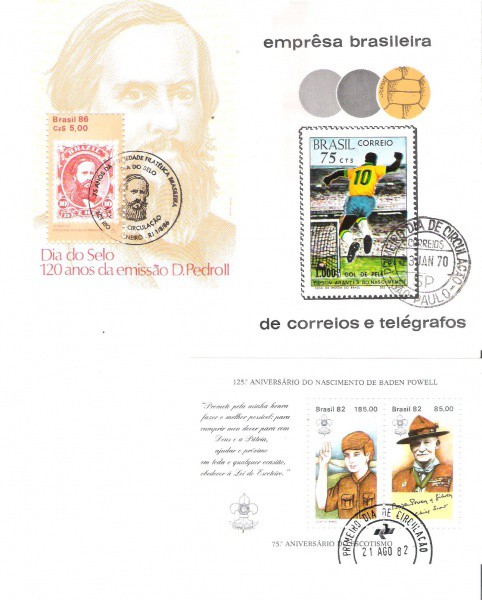 3 BLOCOS DO BRASIL - CARIMBO CBC + 1° DIA - 1970 - 1982 - 1986