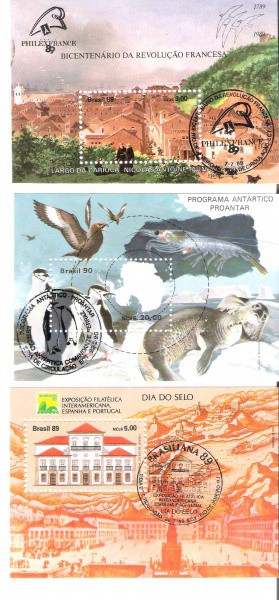 3 BLOCOS DO BRASIL - CARIMBO CBC - 1989 - 1990