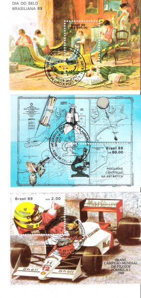 3 BLOCOS DO BRASIL - CARIMBO CBC - 1988 - 1989