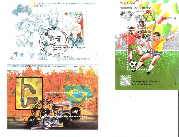 3 BLOCOS DO BRASIL - CARIMBO CBC - 1984 - 1986 - 1988