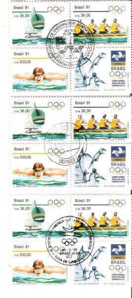 3 QUADRAS DO BRASIL - CARIMBO CBC + 1° DIA - 1991