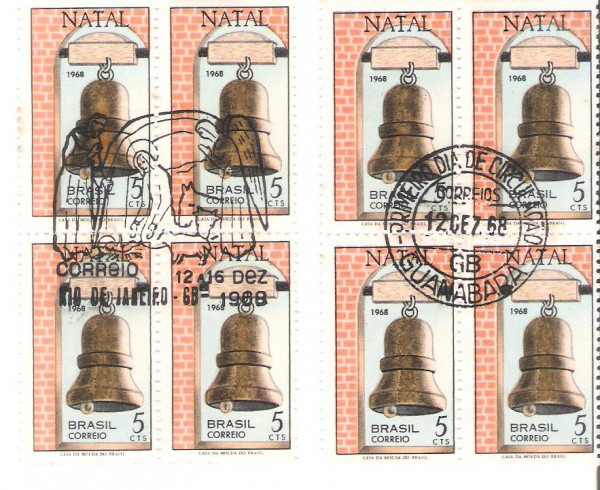 2 QUADRAS DO BRASIL - CARIMBO CBC + 1° DIA - RHM 623 - 1968