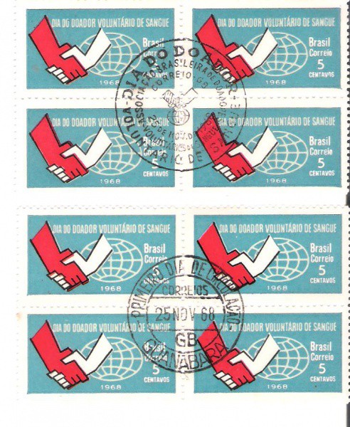 2 QUADRAS DO BRASIL - CARIMBO CBC + 1° DIA - RHM 621 - 1968