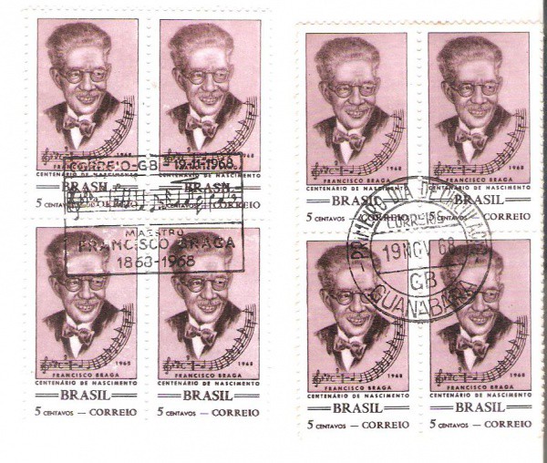 2 QUADRAS DO BRASIL - CARIMBO CBC + 1° DIA - RHM 618 -1968