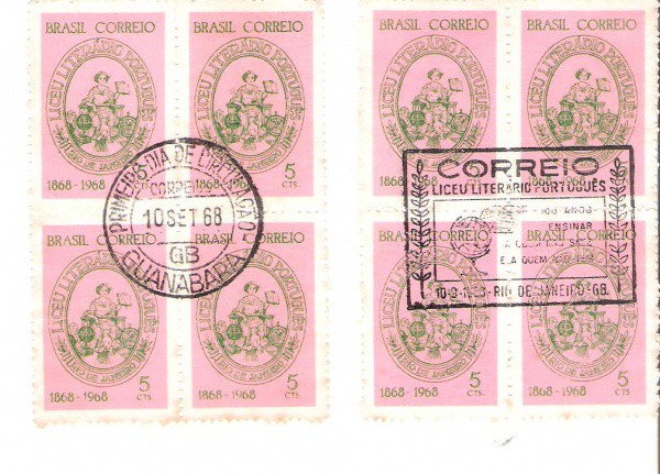 2 QUADRAS DO BRASIL - CARIMBO CBC + 1° DIA - RHM 606 - 1968