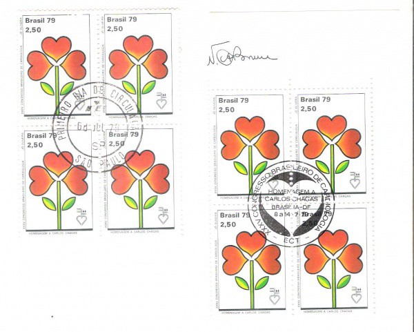 2 QUADRAS DO BRASIL - CARIMBO CBC + 1° DIA - RHM 1096 - 1979