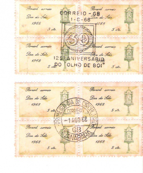 2 QUADRAS DO BRASIL - CARIMBO CBC + 1° DIA - RHM 603 - 1968