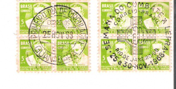 2 QUADRAS DO BRASIL - CARIMBO CBC + 1° DIA - RHM 620 - 1968