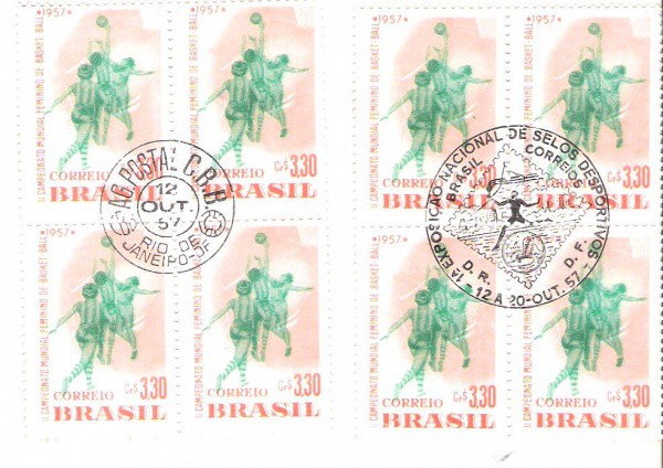 2 QUADRAS DO BRASIL - CARIMBO CBC + 1° DIA - RHM 393 - 1957