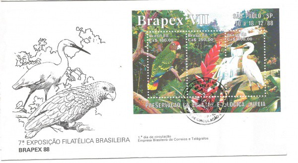 FDC-459 - TEMA AVES - BLOCO CARIMBO CBC - 1988