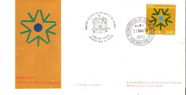 FDC-043 - CBC + 1 DIA - CARIMBO RIBEIRÃO PRETO - 31/03/74