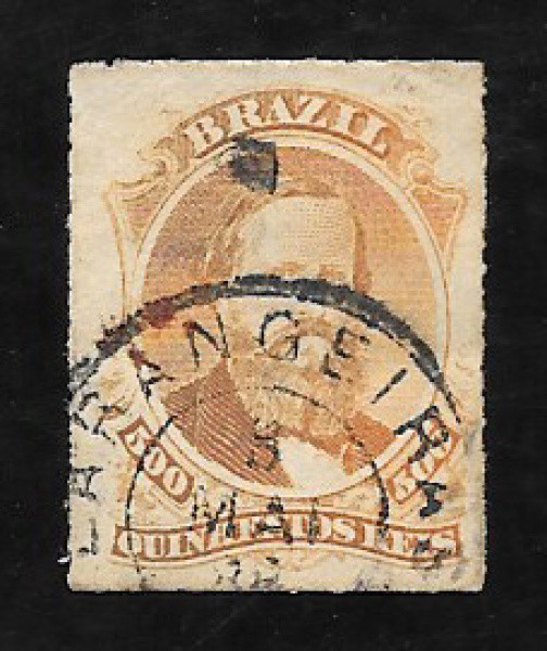 Brasil 1876 - Selo 500rs Dom Pedro II Perce com raríssimo carimbo tipo frances de Larangeiras!