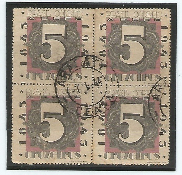 08  BRASIL  Quadra de Selo Aéreo com Belo Carimbo